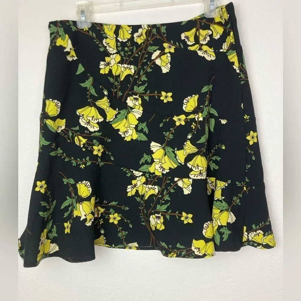 Whimsy Goth NWOT bright floral on black background side zipped skirt